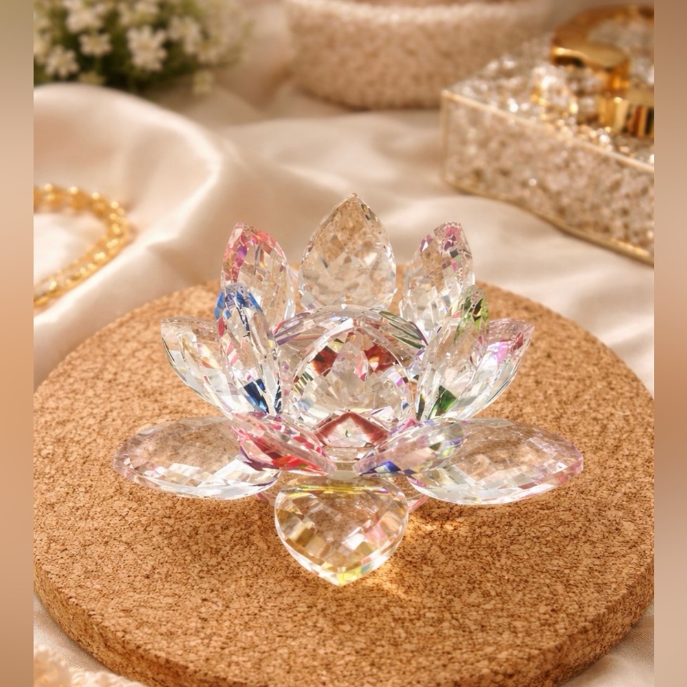 Multi-Color Crystal Lotus Flower Feng Shui Figurine – Glass Lotus Sun Catcher - Picture 2 of 5